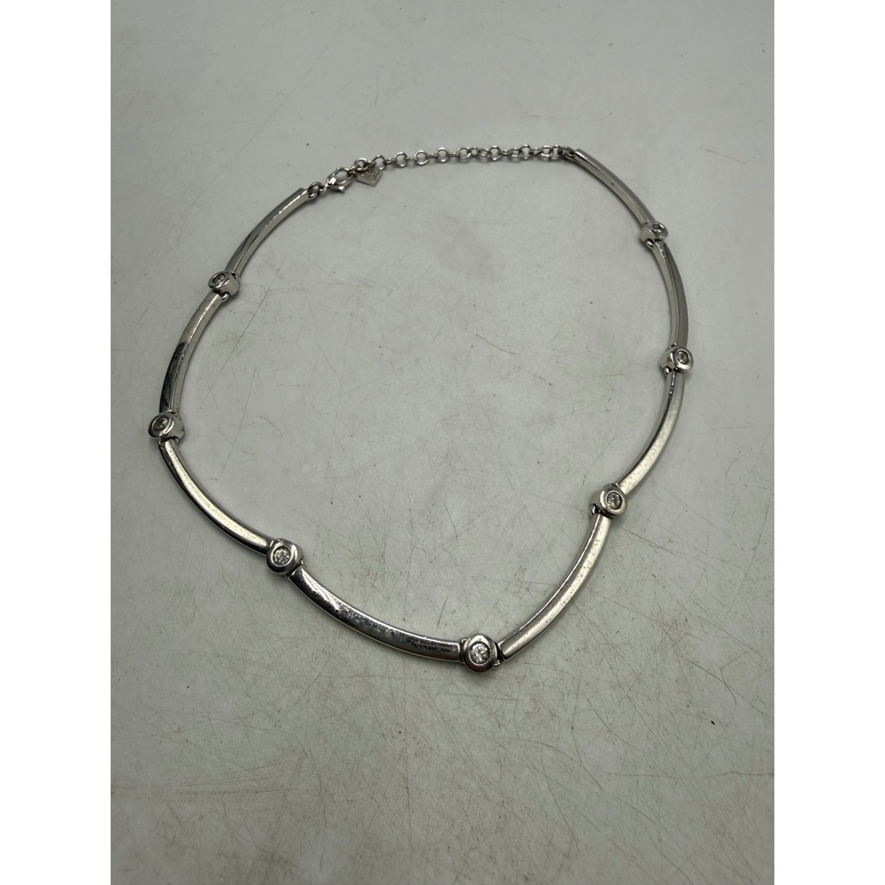 Vintage Silver Tone Bar Link Crystal Collar Necklace 4G Logo Charm